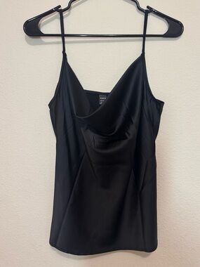 SHEIN Black Satin Cowl Neck Camisole Top with Adjustable Straps